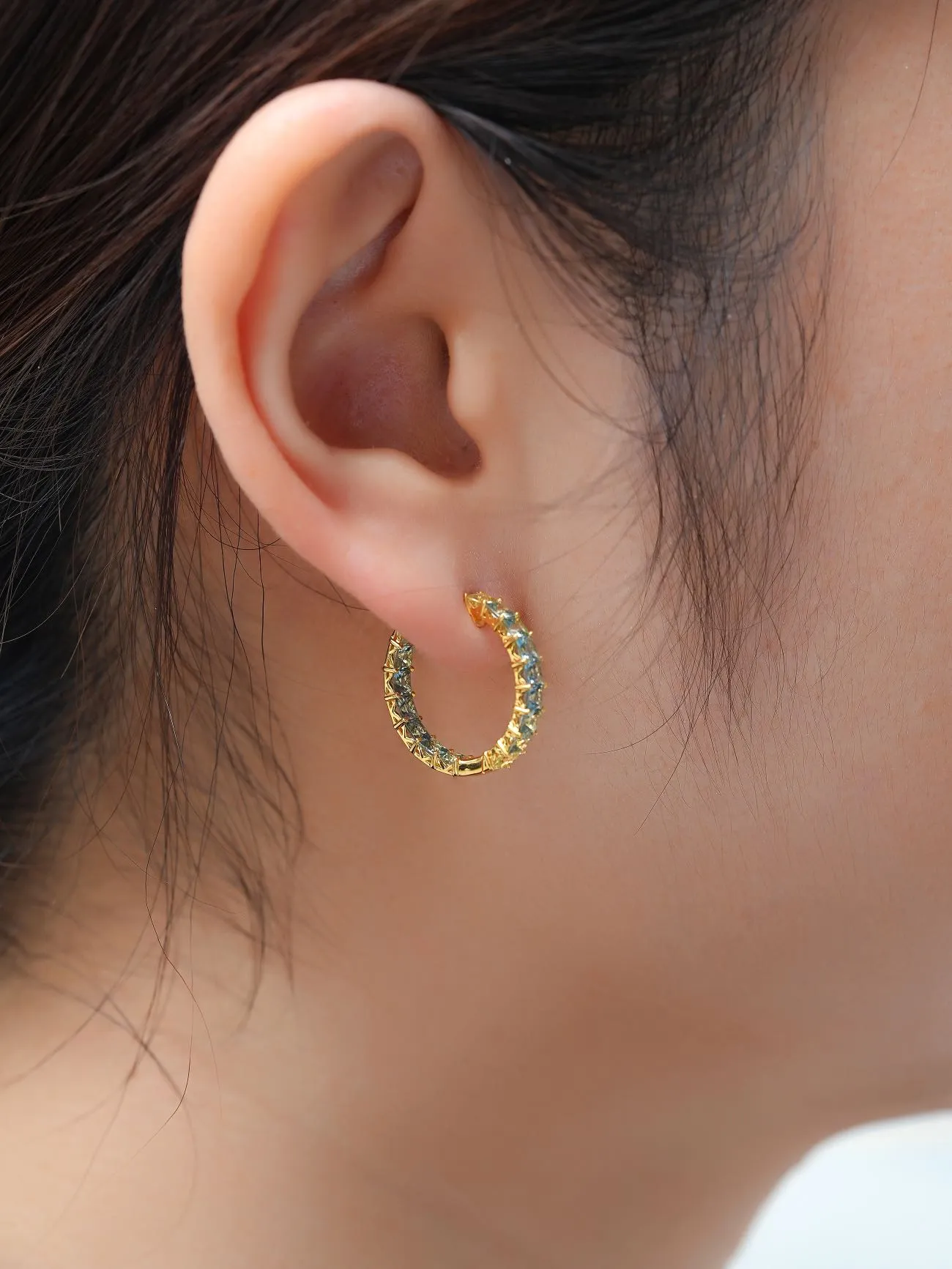 18k Gold Custom Sapphire Large Hoop Princess Earrings