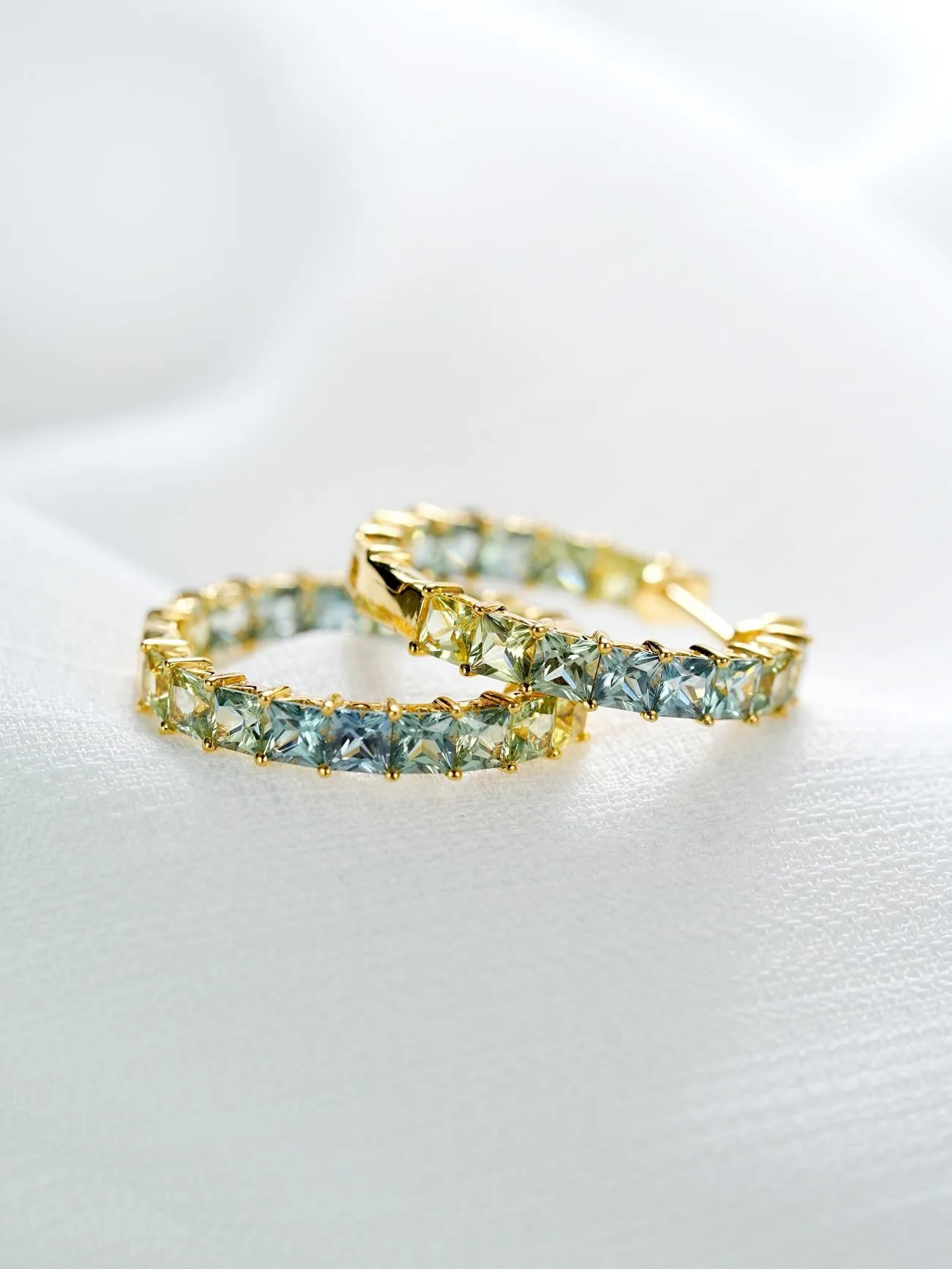 18k Gold Custom Sapphire Large Hoop Princess Earrings