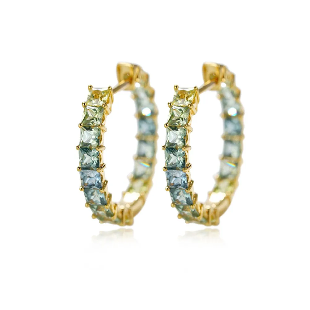 18k Gold Custom Sapphire Large Hoop Princess Earrings