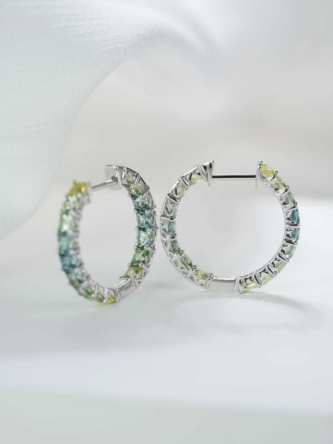 18k Gold Custom Sapphire Large Hoop Princess Earrings
