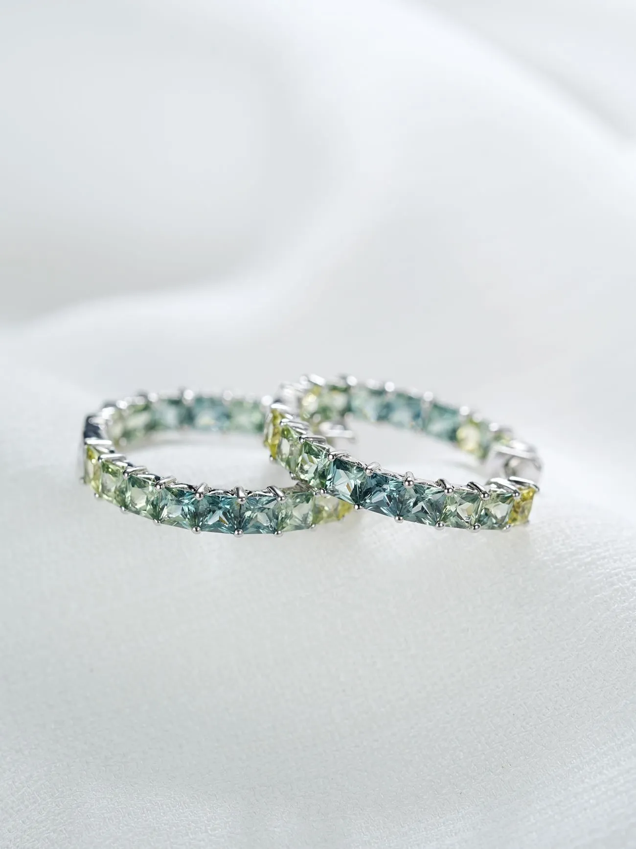 18k Gold Custom Sapphire Large Hoop Princess Earrings