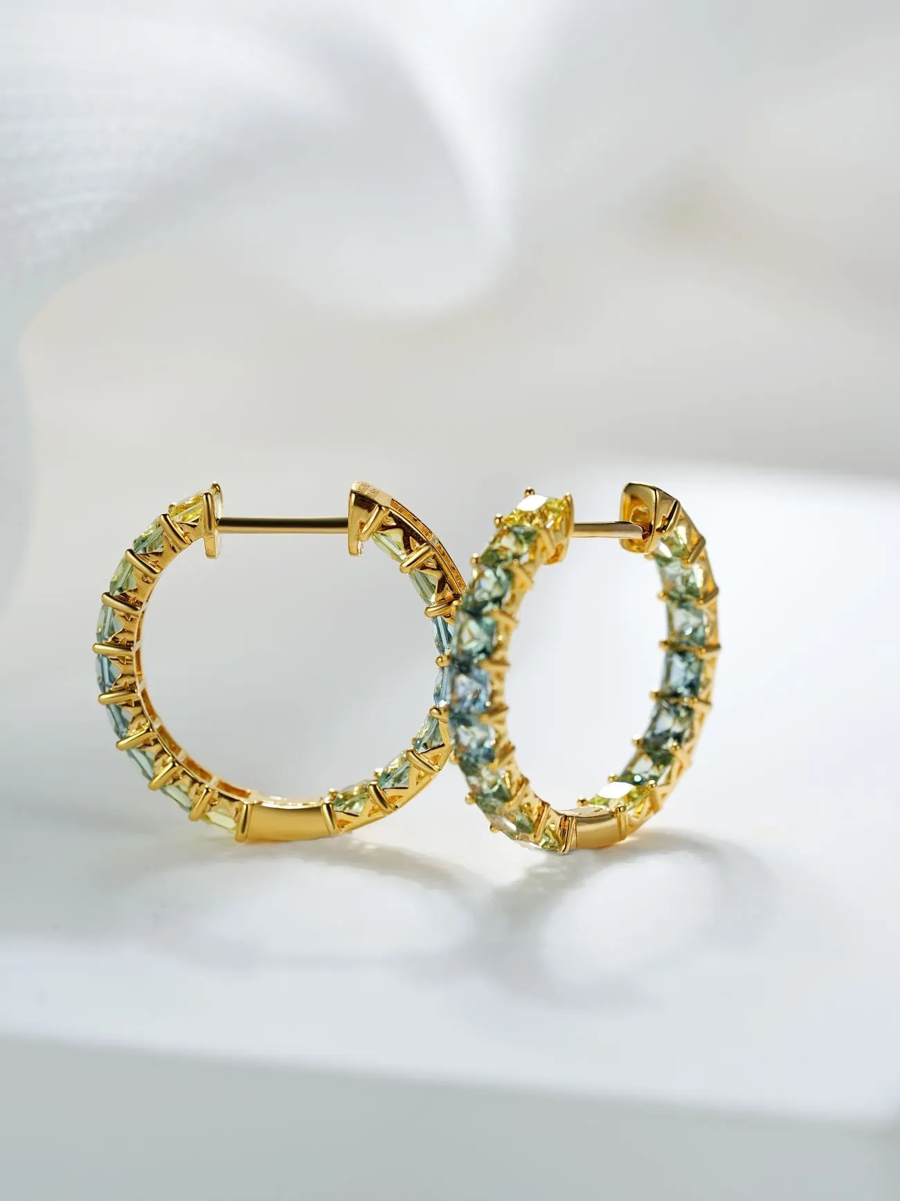 18k Gold Custom Sapphire Large Hoop Princess Earrings