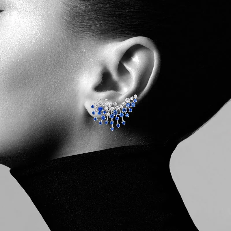 18k Luminus White Gold Earring With 1.64 Cts Vs-Gh And Black Diamonds  And Sapphire