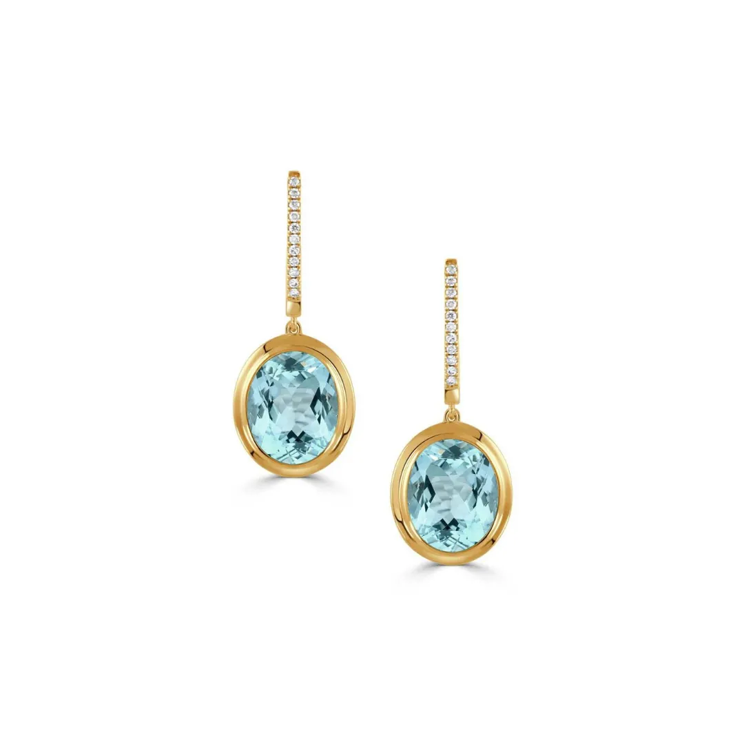 18kt Yellow Gold Diamond Earring with Sky Blue Topaz Center and Diamond Utop