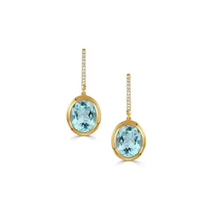 18kt Yellow Gold Diamond Earring with Sky Blue Topaz Center and Diamond Utop