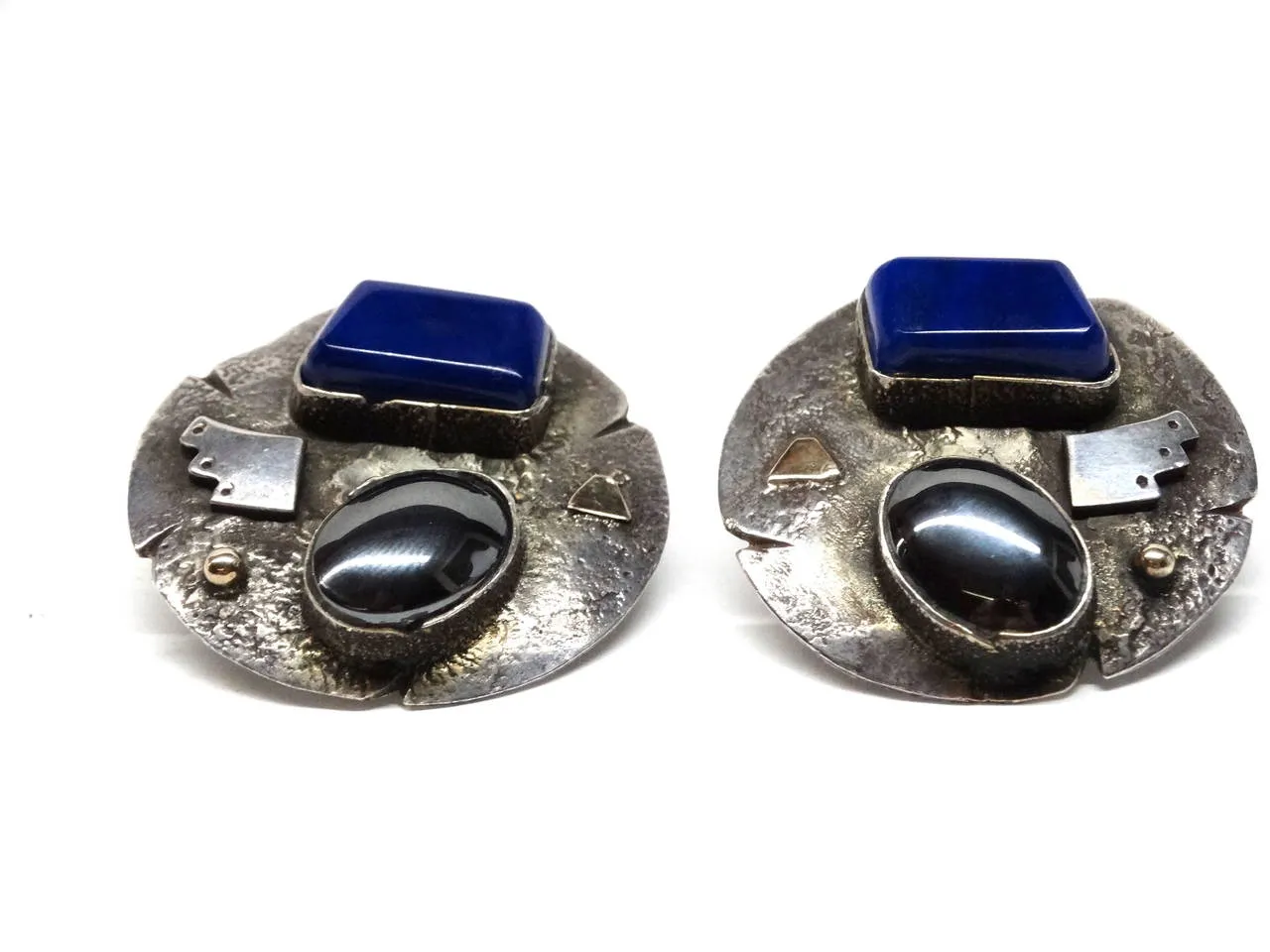 1980s Jolene A Eustace Cochiti Zuni 925/14K Gold Lapis Earrings