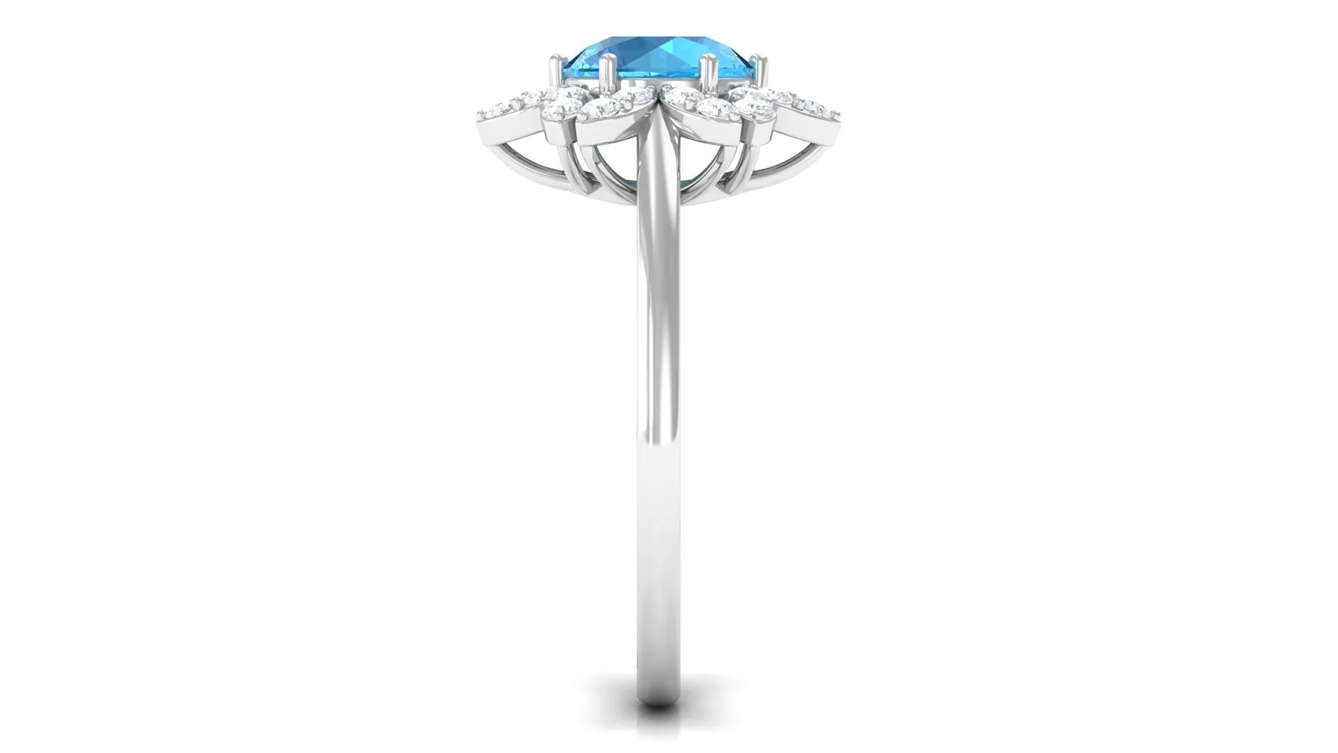 2.25 CT Swiss Blue Topaz Floral Ring with Diamond Halo