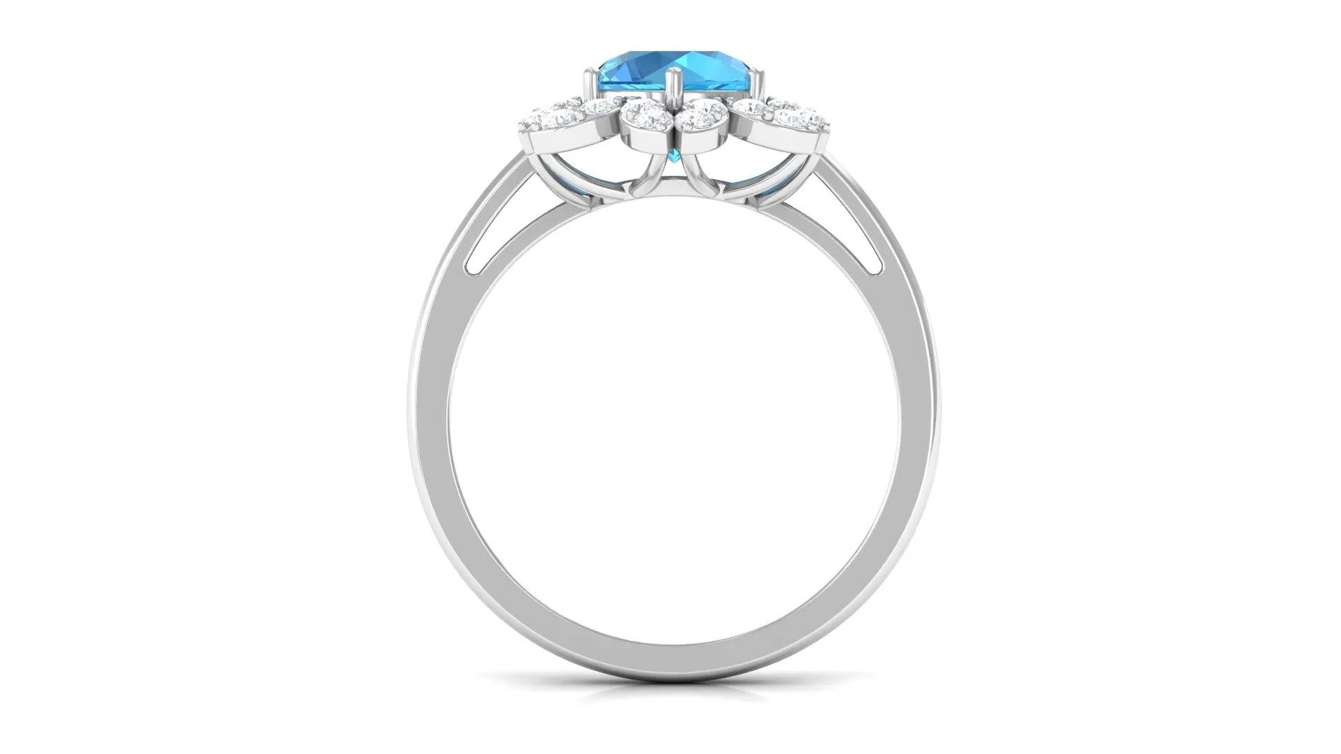 2.25 CT Swiss Blue Topaz Floral Ring with Diamond Halo