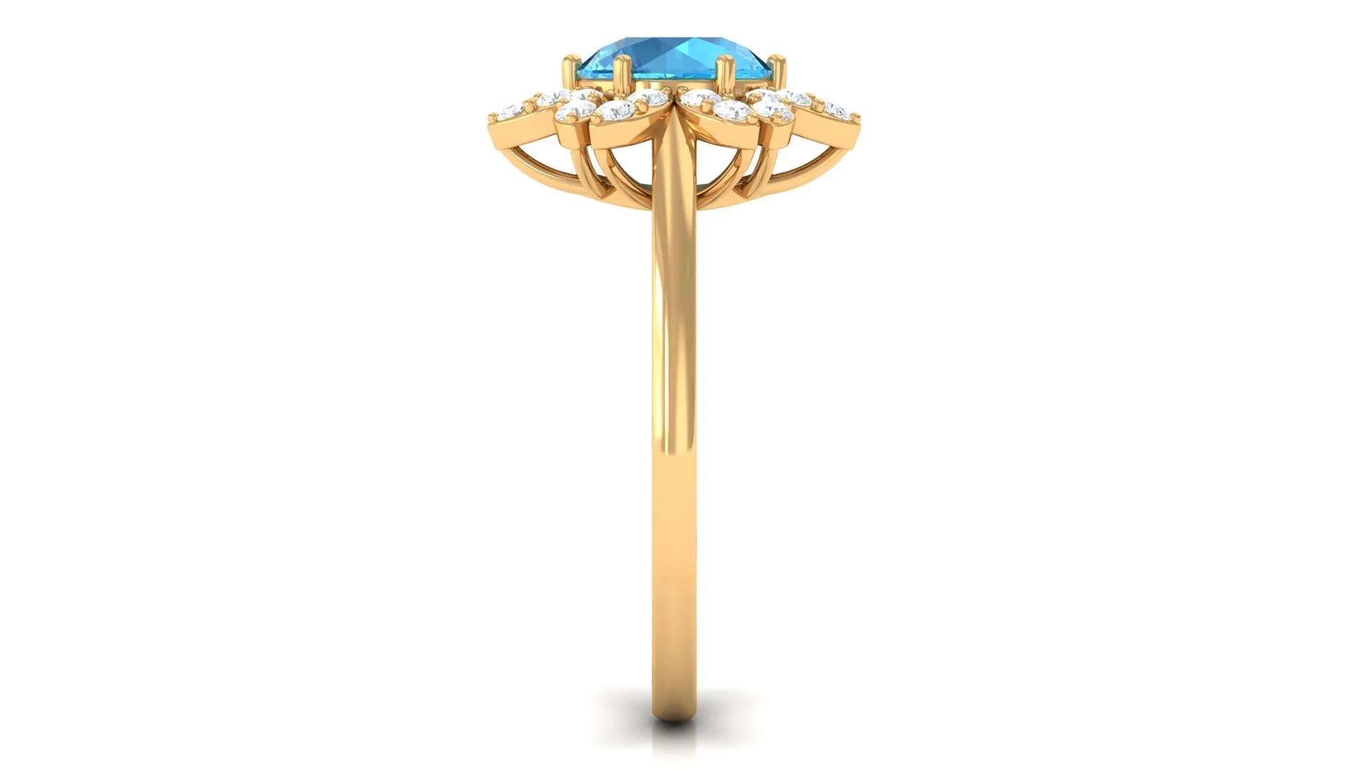 2.25 CT Swiss Blue Topaz Floral Ring with Diamond Halo