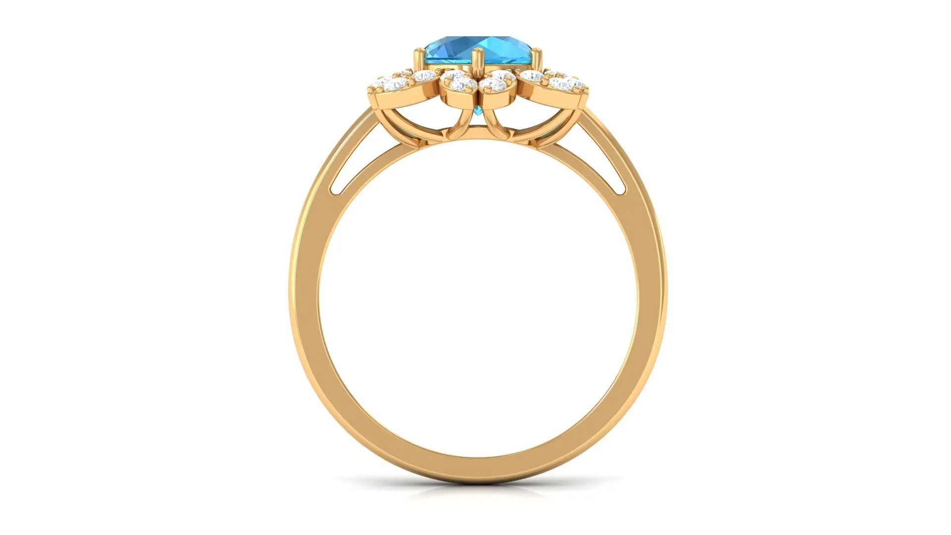 2.25 CT Swiss Blue Topaz Floral Ring with Diamond Halo