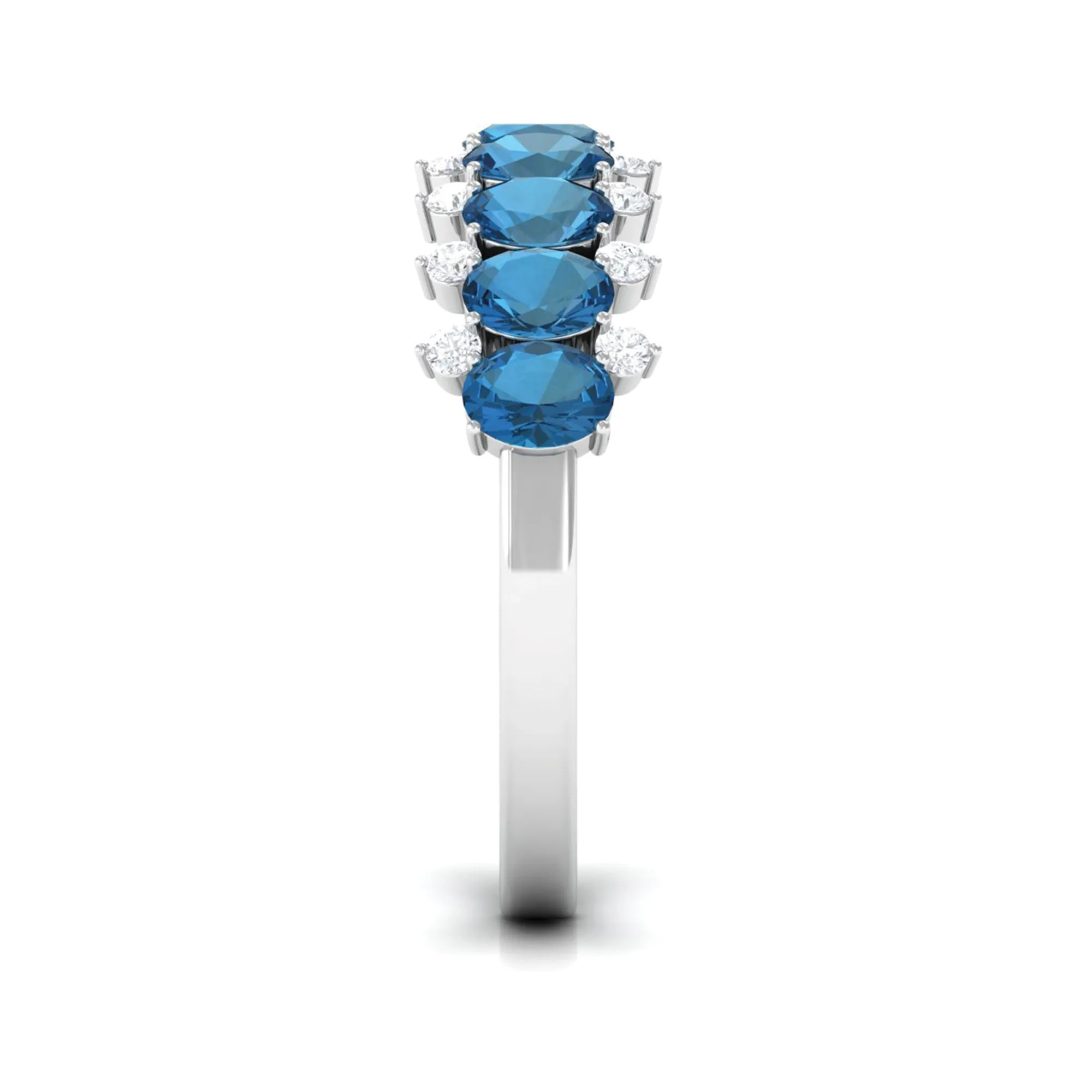 2.50 CT Oval Cut London Blue Topaz and Diamond Half Eternity Ring