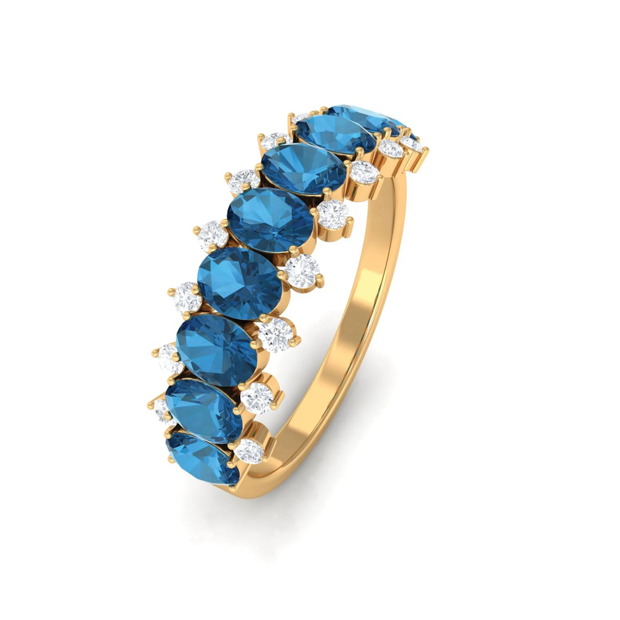 2.50 CT Oval Cut London Blue Topaz and Diamond Half Eternity Ring
