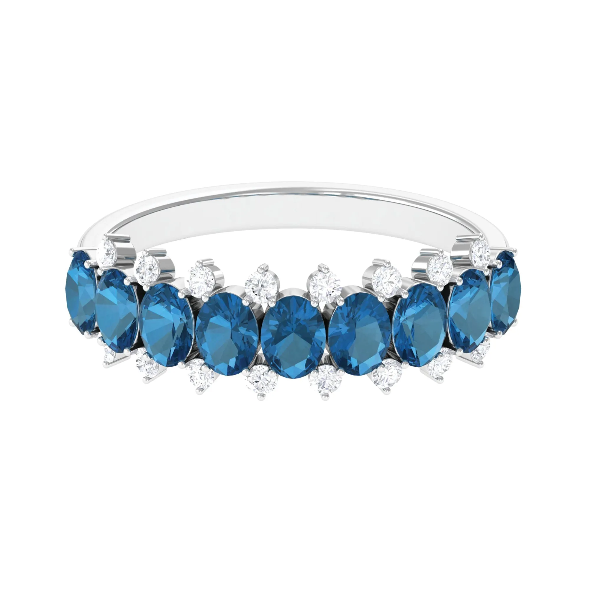 2.50 CT Oval Cut London Blue Topaz and Diamond Half Eternity Ring
