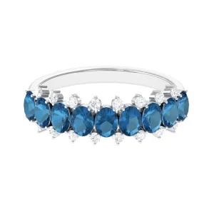 2.50 CT Oval Cut London Blue Topaz and Diamond Half Eternity Ring