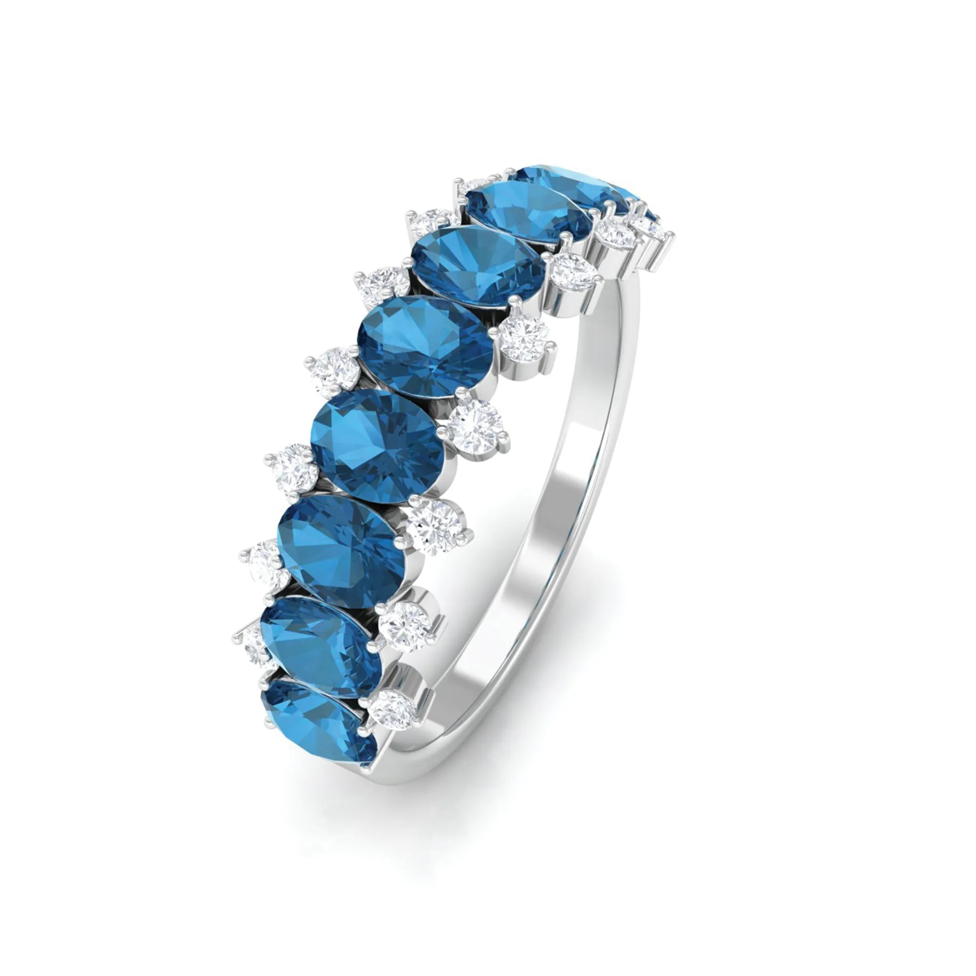 2.50 CT Oval Cut London Blue Topaz and Diamond Half Eternity Ring