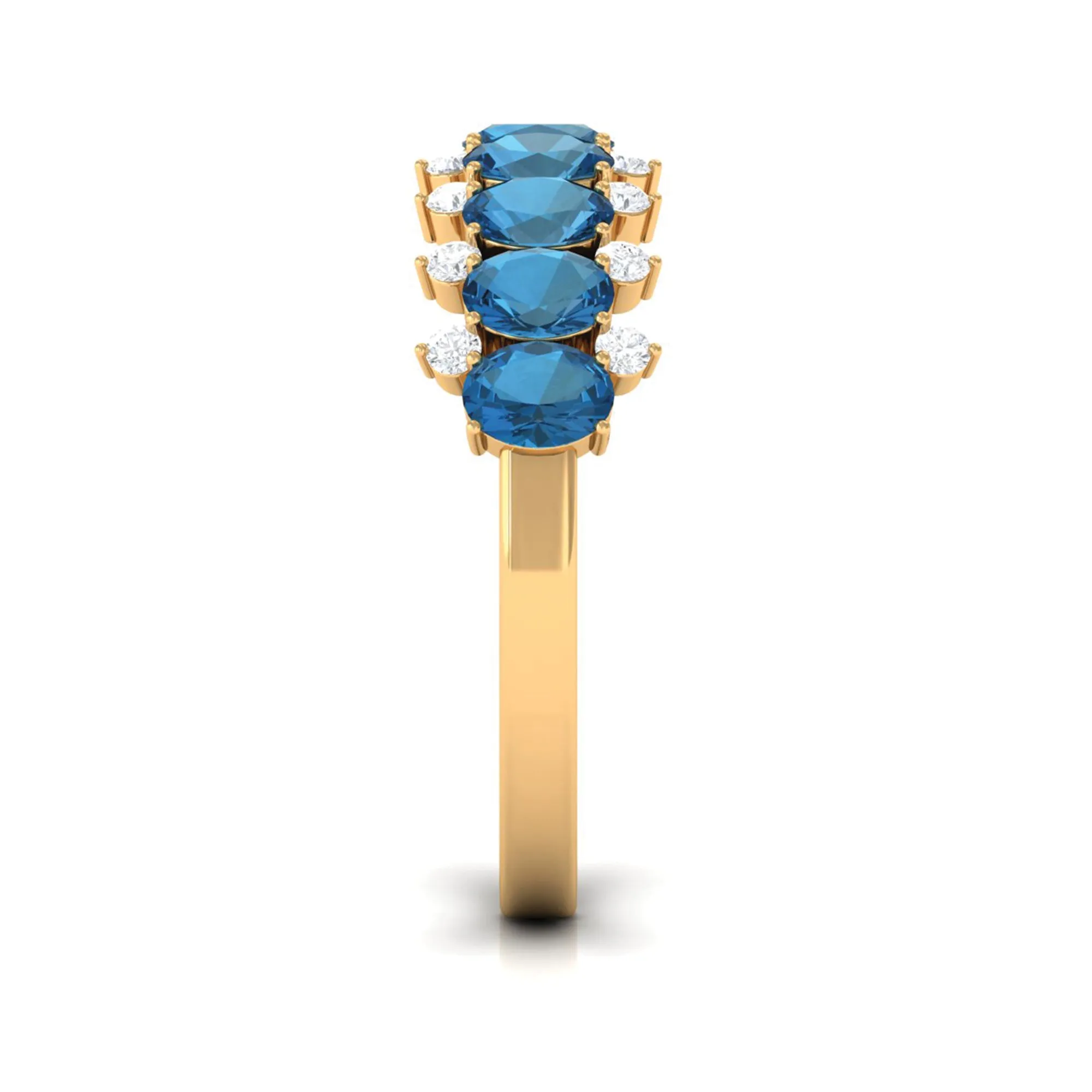 2.50 CT Oval Cut London Blue Topaz and Diamond Half Eternity Ring