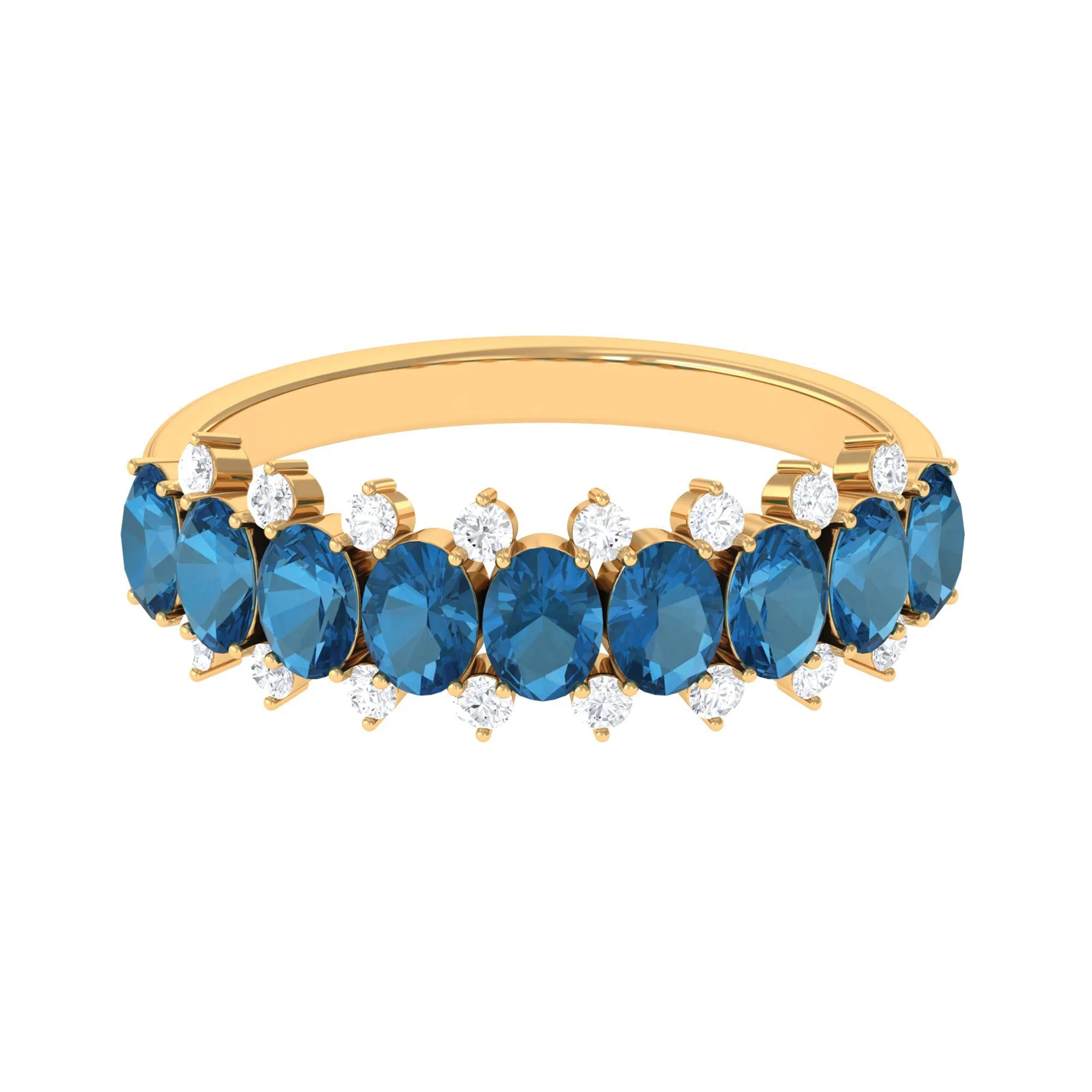 2.50 CT Oval Cut London Blue Topaz and Diamond Half Eternity Ring