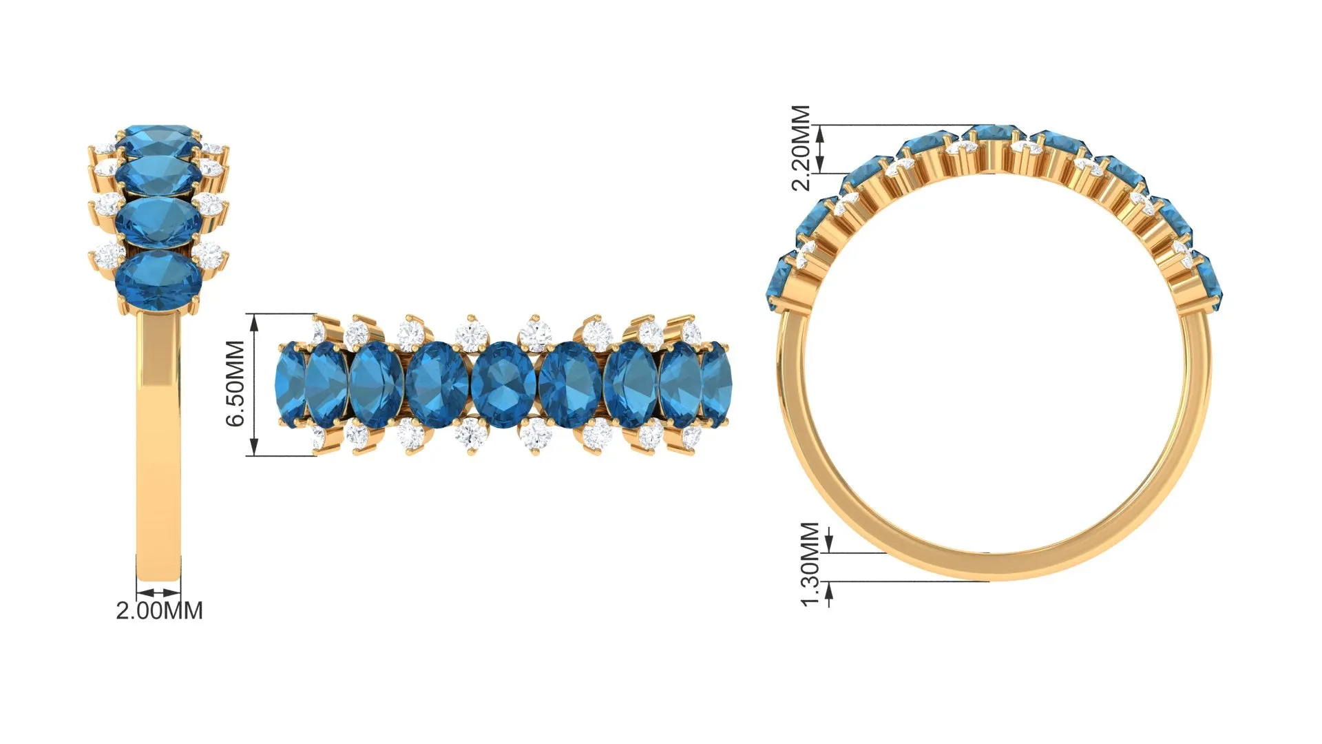 2.50 CT Oval Cut London Blue Topaz and Diamond Half Eternity Ring