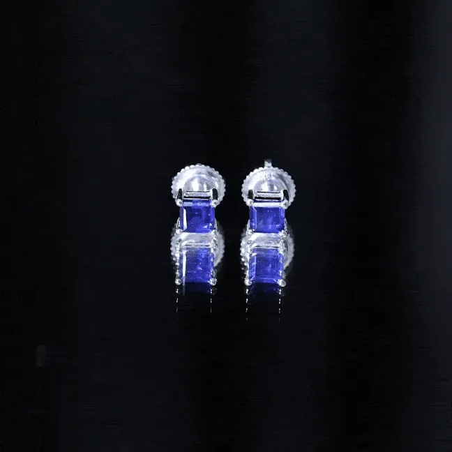 4 MM Princess Cut Blue Sapphire Solitaire Stud Earrings in 4 Prong Setting