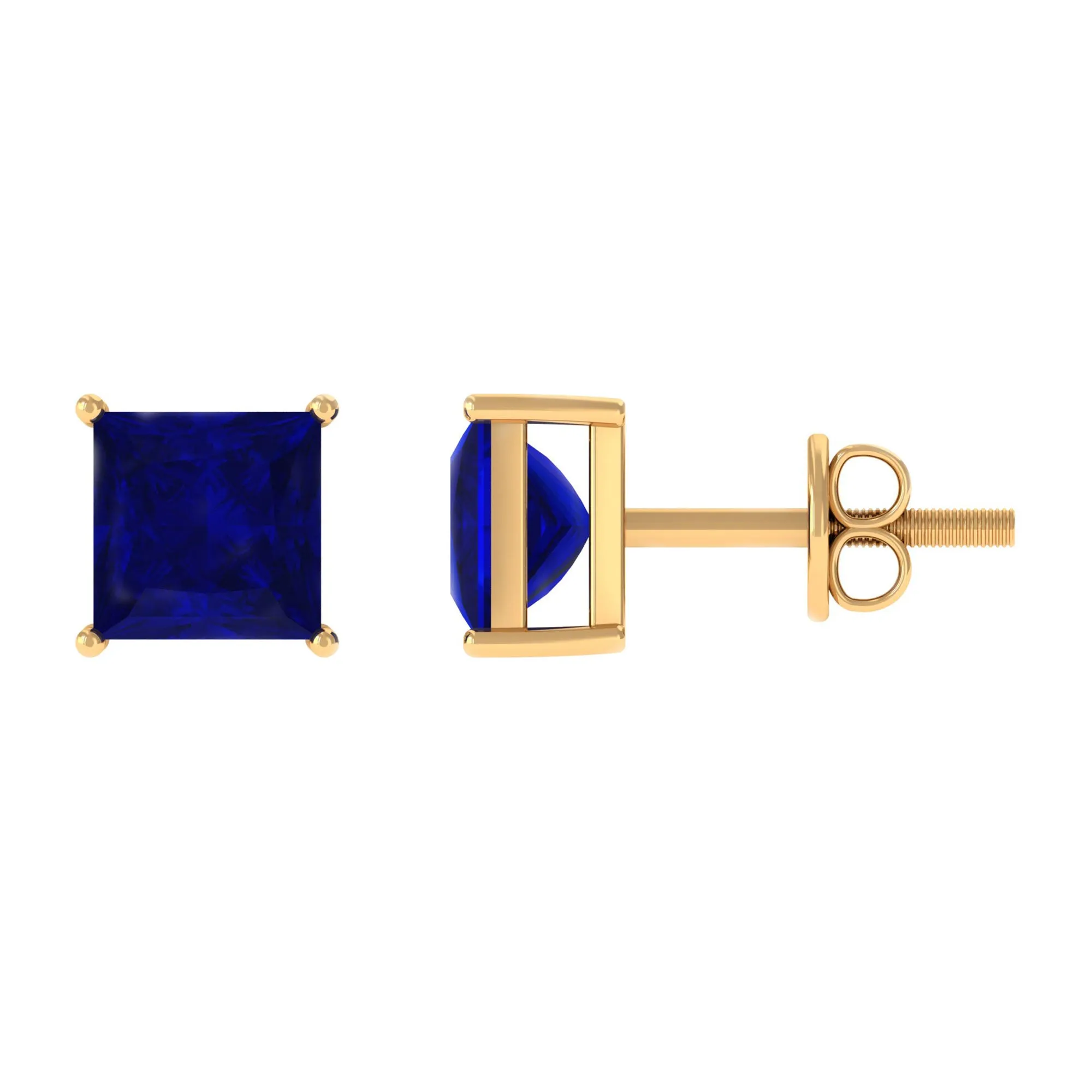 4 MM Princess Cut Blue Sapphire Solitaire Stud Earrings in 4 Prong Setting