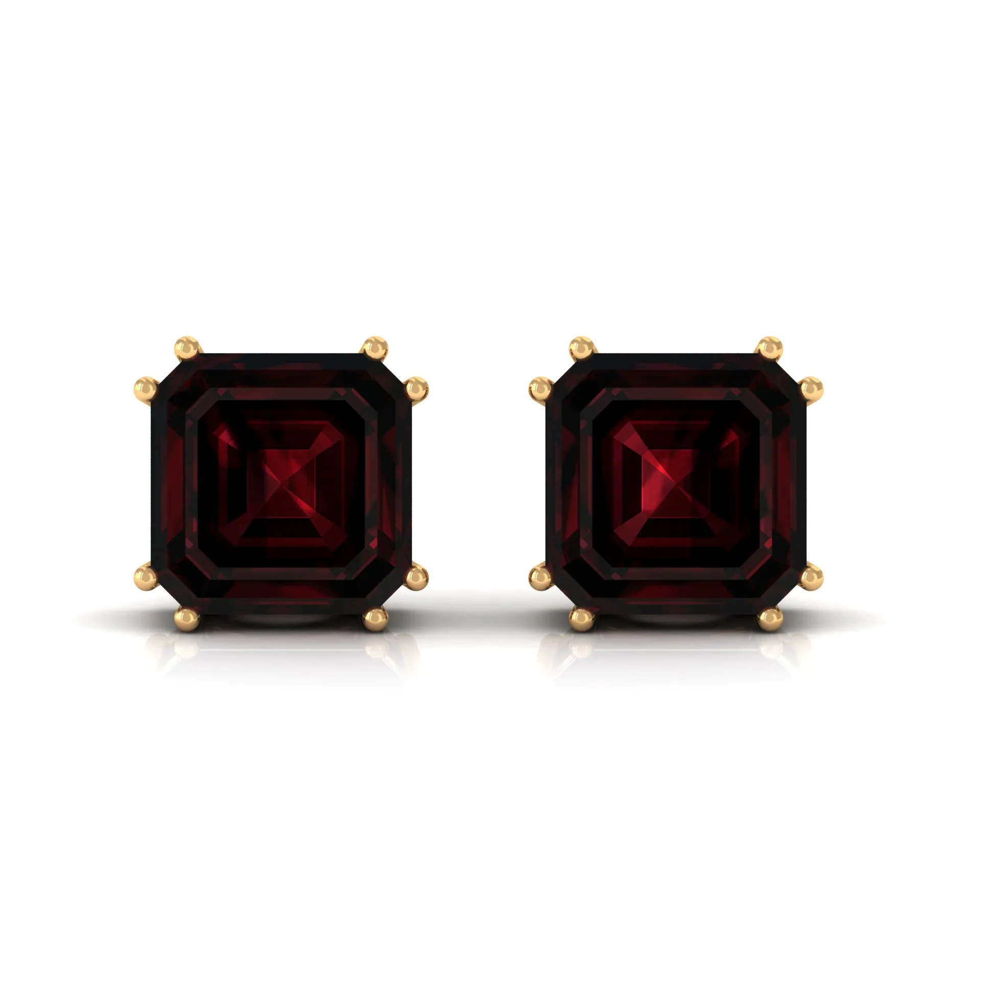 8 MM Asscher Cut Garnet Solitaire Stud Earrings in Double Prong Setting