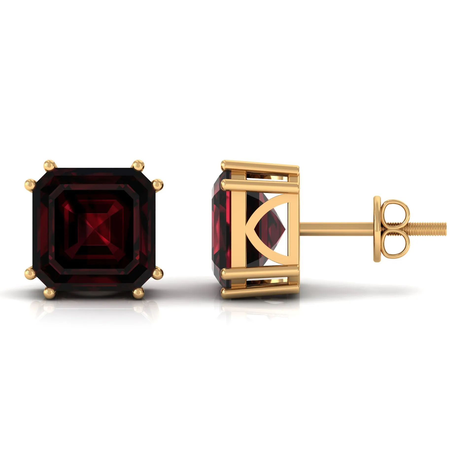 8 MM Asscher Cut Garnet Solitaire Stud Earrings in Double Prong Setting