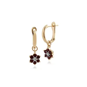 9 karat Gelbes Gold Granat & Diamant Band Ohrringe