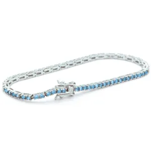 925 Sterling Silver Created Round Cut Blue Aquamarine Tennis Bracelet