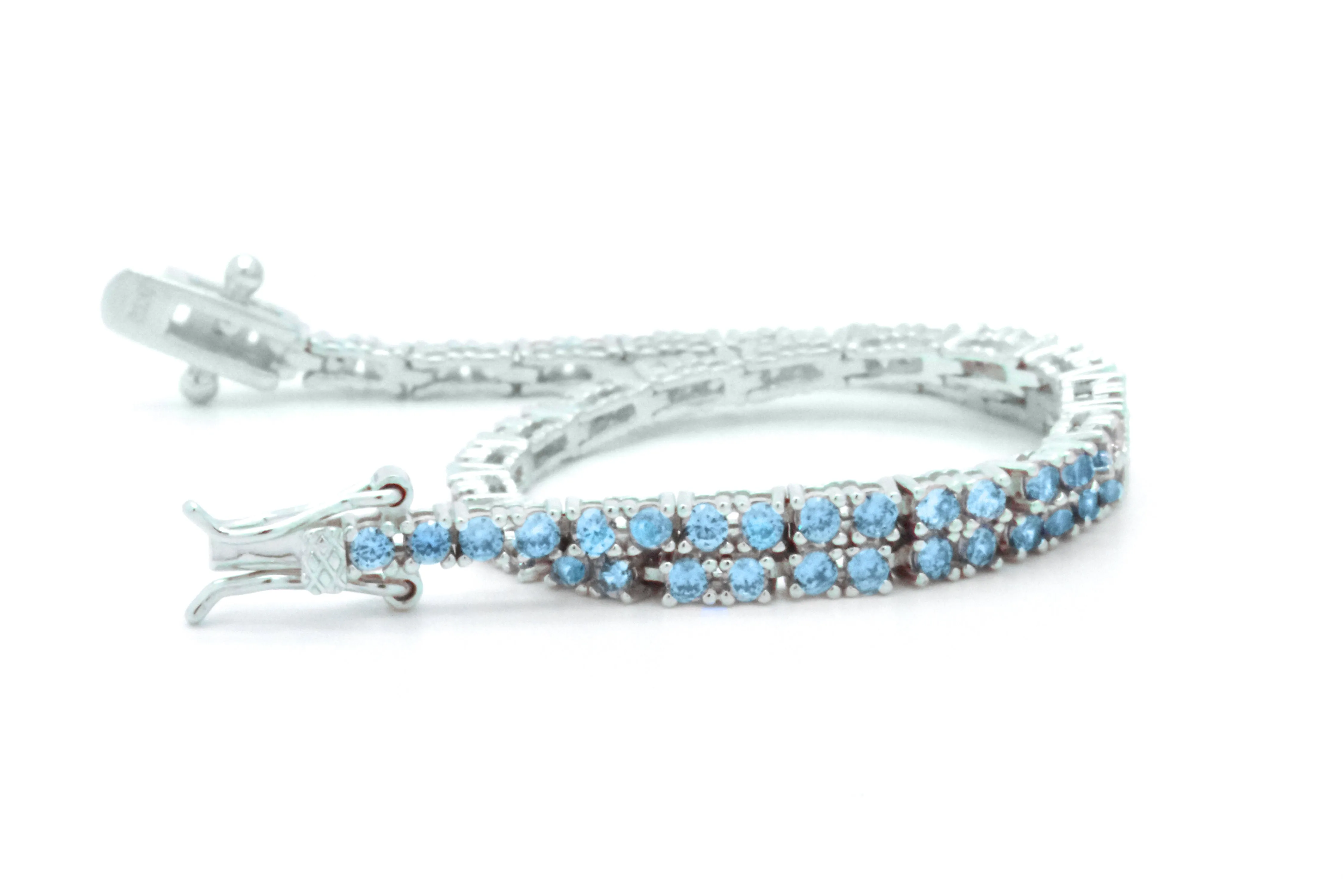 925 Sterling Silver Created Round Cut Blue Aquamarine Tennis Bracelet