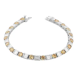 925 Sterling Silver Round Baguette White Purple Amethyst-Tone CZ Classic Tennis Bracelet