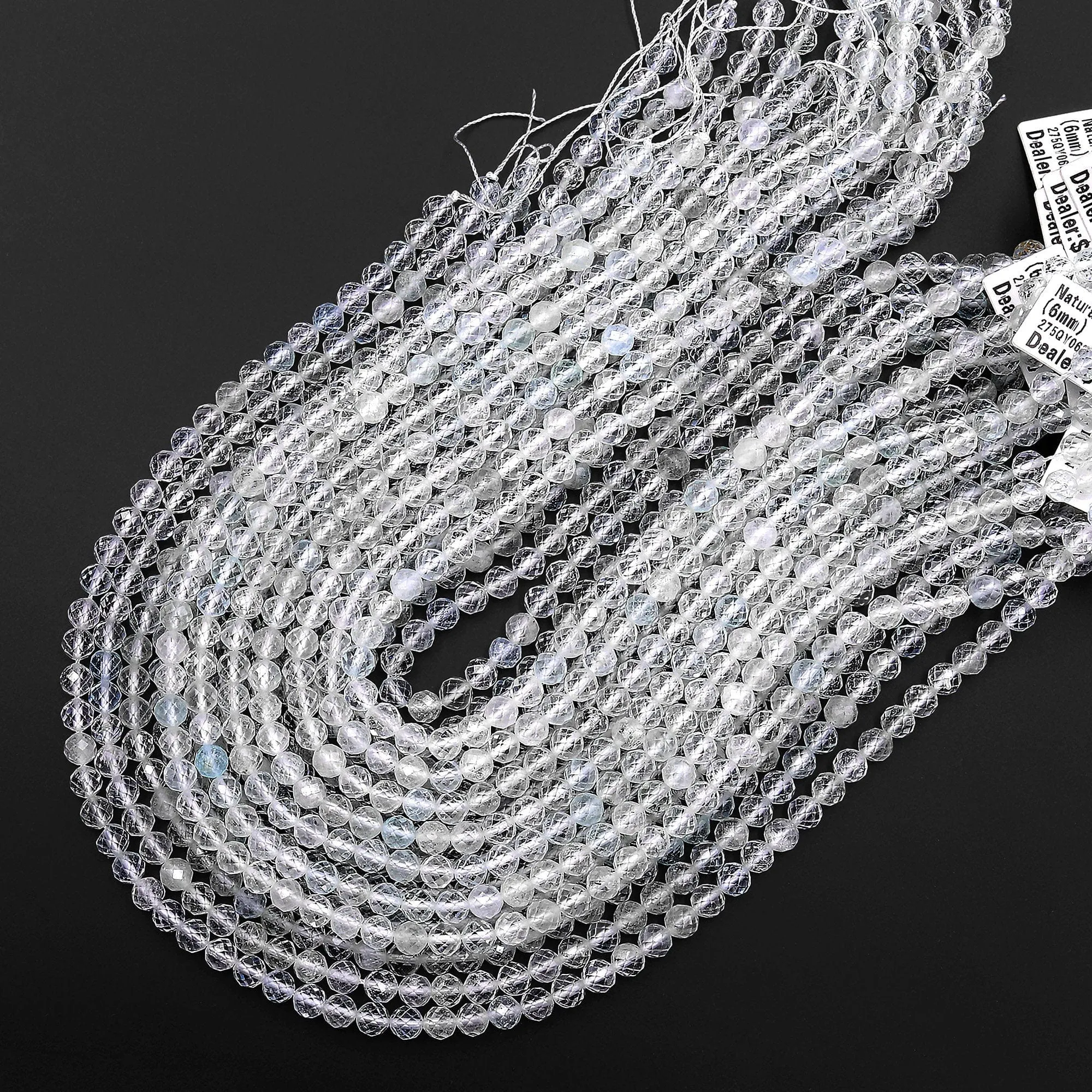 AA Faceted Natural White Topaz 3mm 4mm Round Beads Micro Diamond Cut Gemstone Real Genuine Gemstone 15.5" Strand