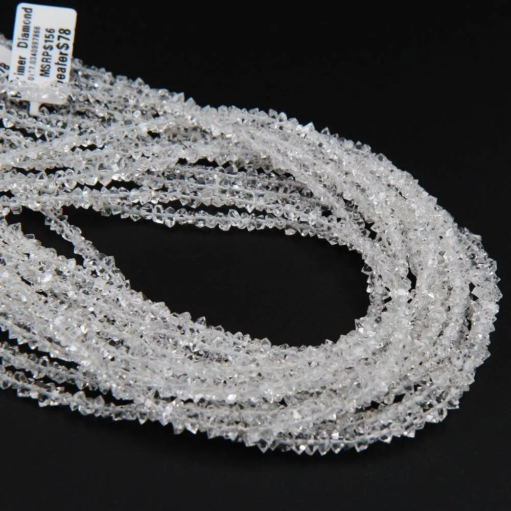 AAA Grade Super Clear Natural Herkimer Diamond Quartz Beads 4mm 6mm 8mm 10mm 12mm Double Pointed Quartz 16" Strand