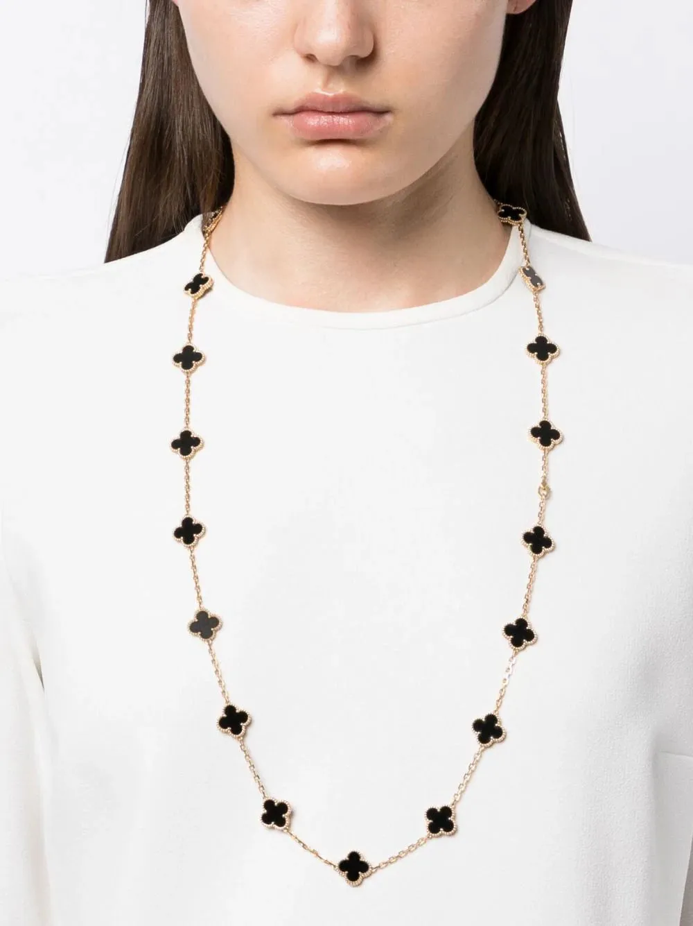 Alhambra Long Onyx & Gold Necklace, 20 Motifs