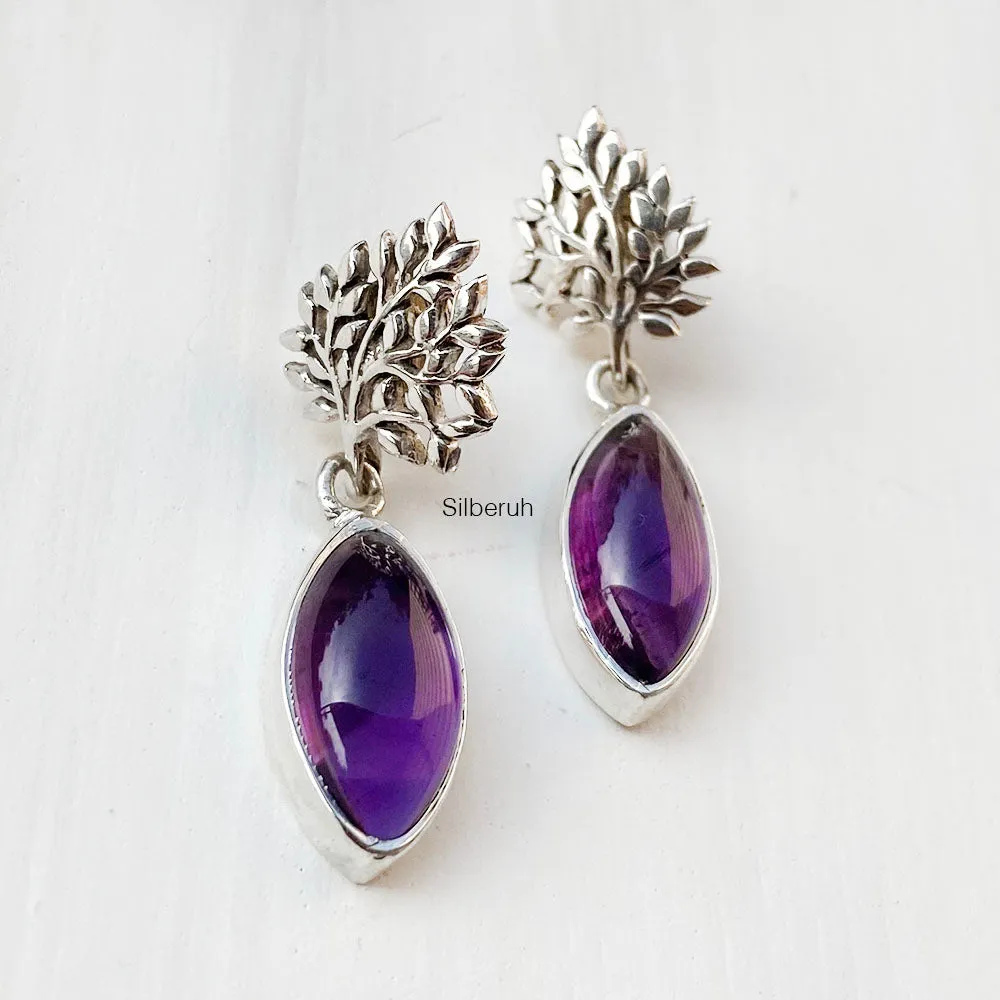 Amethyst Tree Silver Earring
