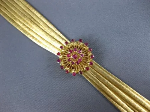 ANTIQUE LARGE 1.70CT AAA RUBY 18K YELLOW GOLD MULTI STRAND FLOWER BRACELET 25777