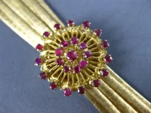 ANTIQUE LARGE 1.70CT AAA RUBY 18K YELLOW GOLD MULTI STRAND FLOWER BRACELET 25777