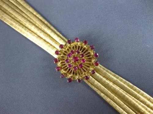 ANTIQUE LARGE 1.70CT AAA RUBY 18K YELLOW GOLD MULTI STRAND FLOWER BRACELET 25777