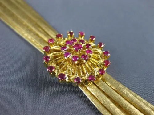 ANTIQUE LARGE 1.70CT AAA RUBY 18K YELLOW GOLD MULTI STRAND FLOWER BRACELET 25777