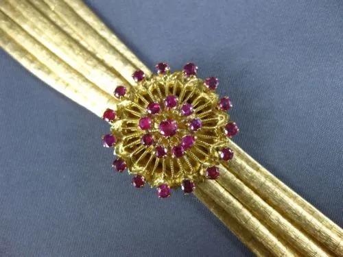 ANTIQUE LARGE 1.70CT AAA RUBY 18K YELLOW GOLD MULTI STRAND FLOWER BRACELET 25777