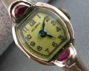 ANTIQUE MOON OLD MINE RUBY 14K PINK ROSE GOLD HELBROS WATCH #20592