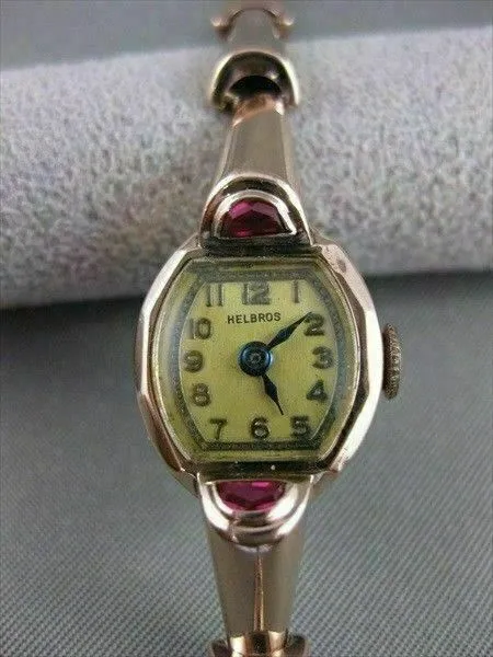 ANTIQUE MOON OLD MINE RUBY 14K PINK ROSE GOLD HELBROS WATCH #20592