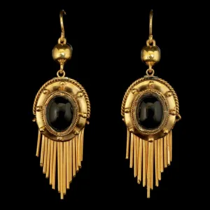 Antique Victorian Garnet Drop Earrings 18Ct Gold Silver Circa 1900