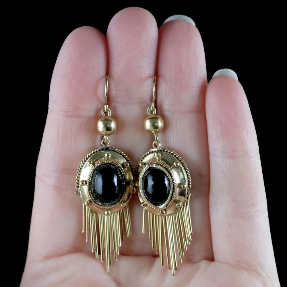 Antique Victorian Garnet Drop Earrings 18Ct Gold Silver Circa 1900