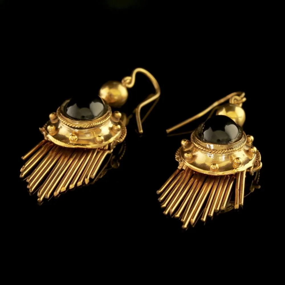 Antique Victorian Garnet Drop Earrings 18Ct Gold Silver Circa 1900