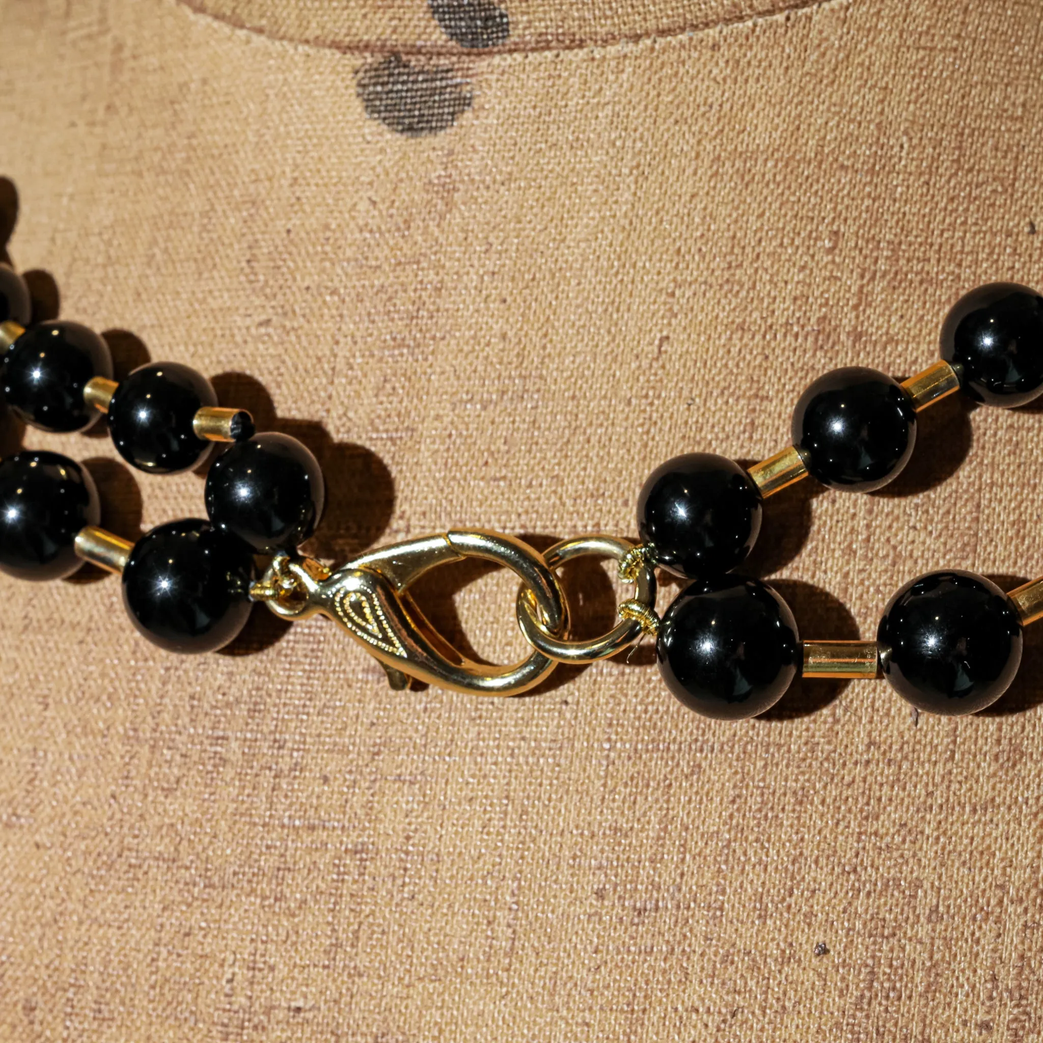 Attributed to Erickson Beamon Gold Tone Onyx 2 Strand Necklace