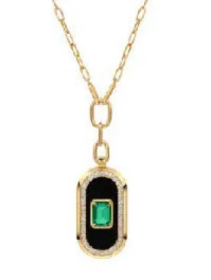 Battuta, 18K Yellow Gold, Emerald,   White Diamond Necklace
