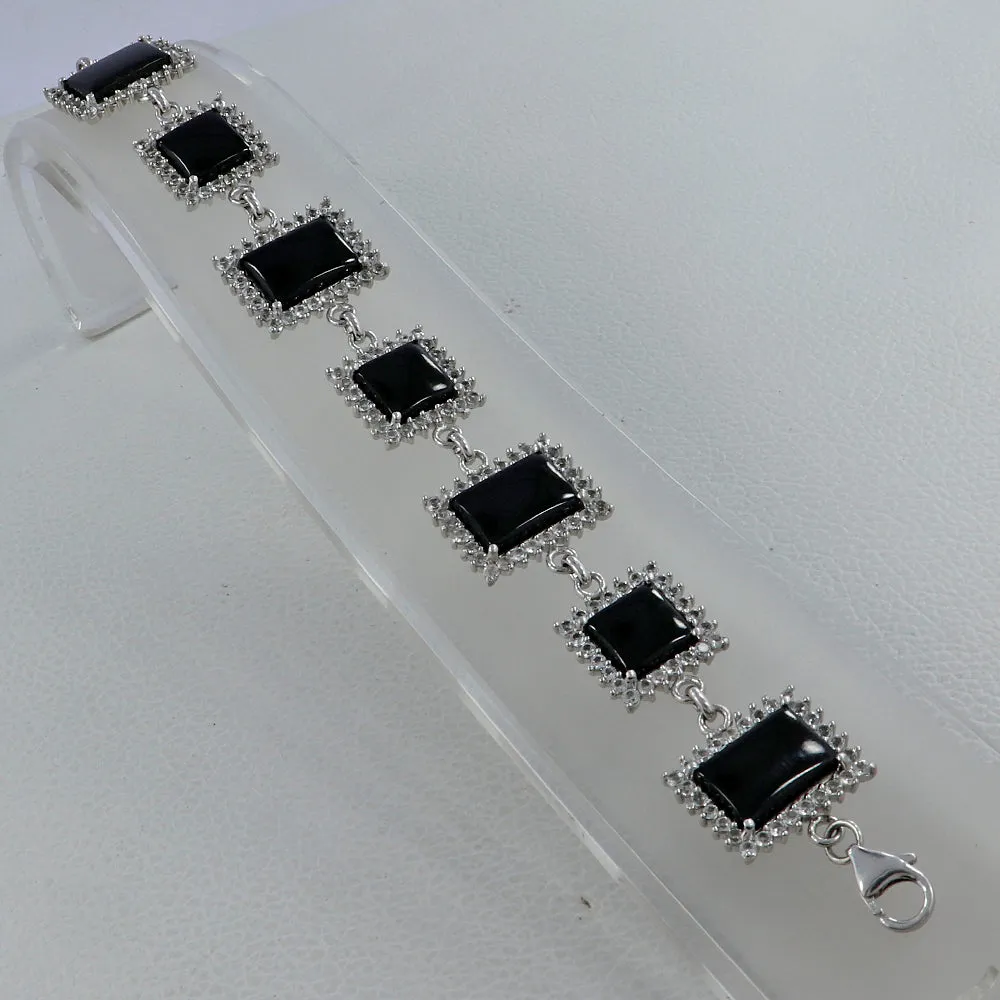 Black Onyx and White Topaz Silver Bracelets