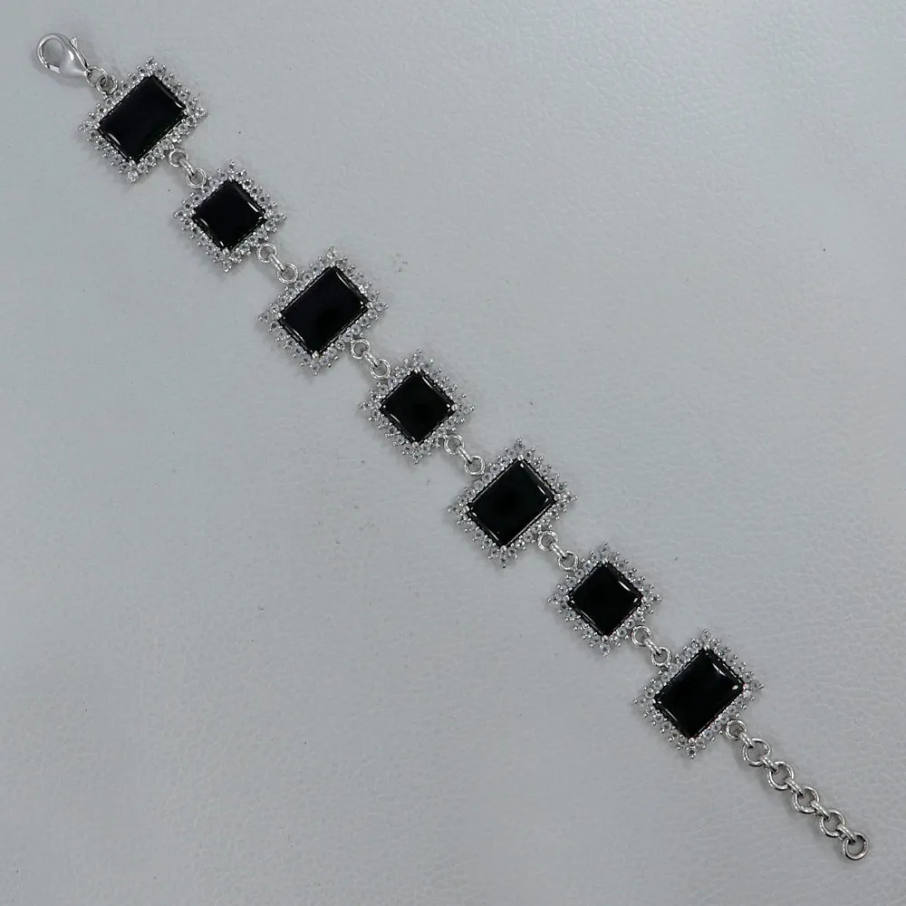Black Onyx and White Topaz Silver Bracelets