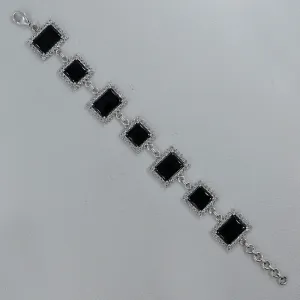 Black Onyx and White Topaz Silver Bracelets