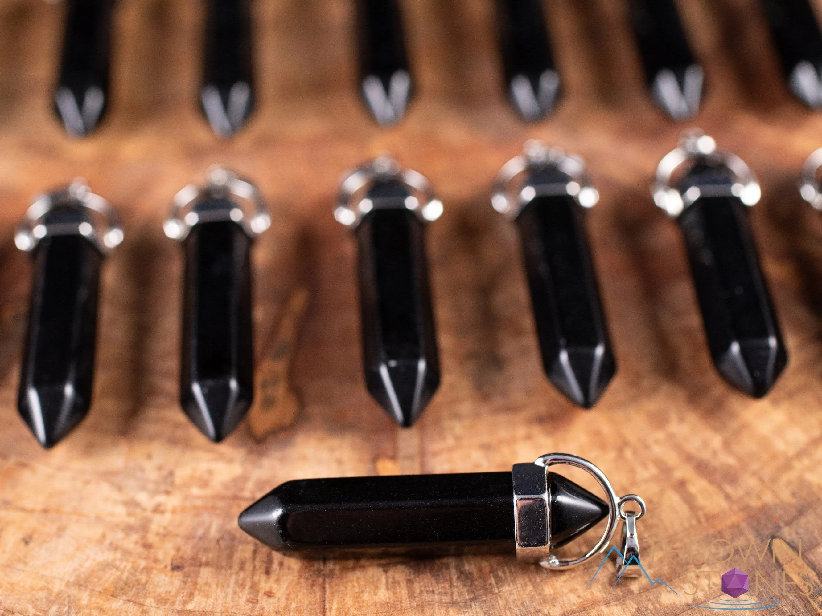 BLACK ONYX  Crystal Pendant - Crystal Points,  Handmade Jewelry, Healing Crystals and Stones, E1957
